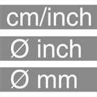 cm / inch + Durchmesser mm / Durchmesser inch Skalierung